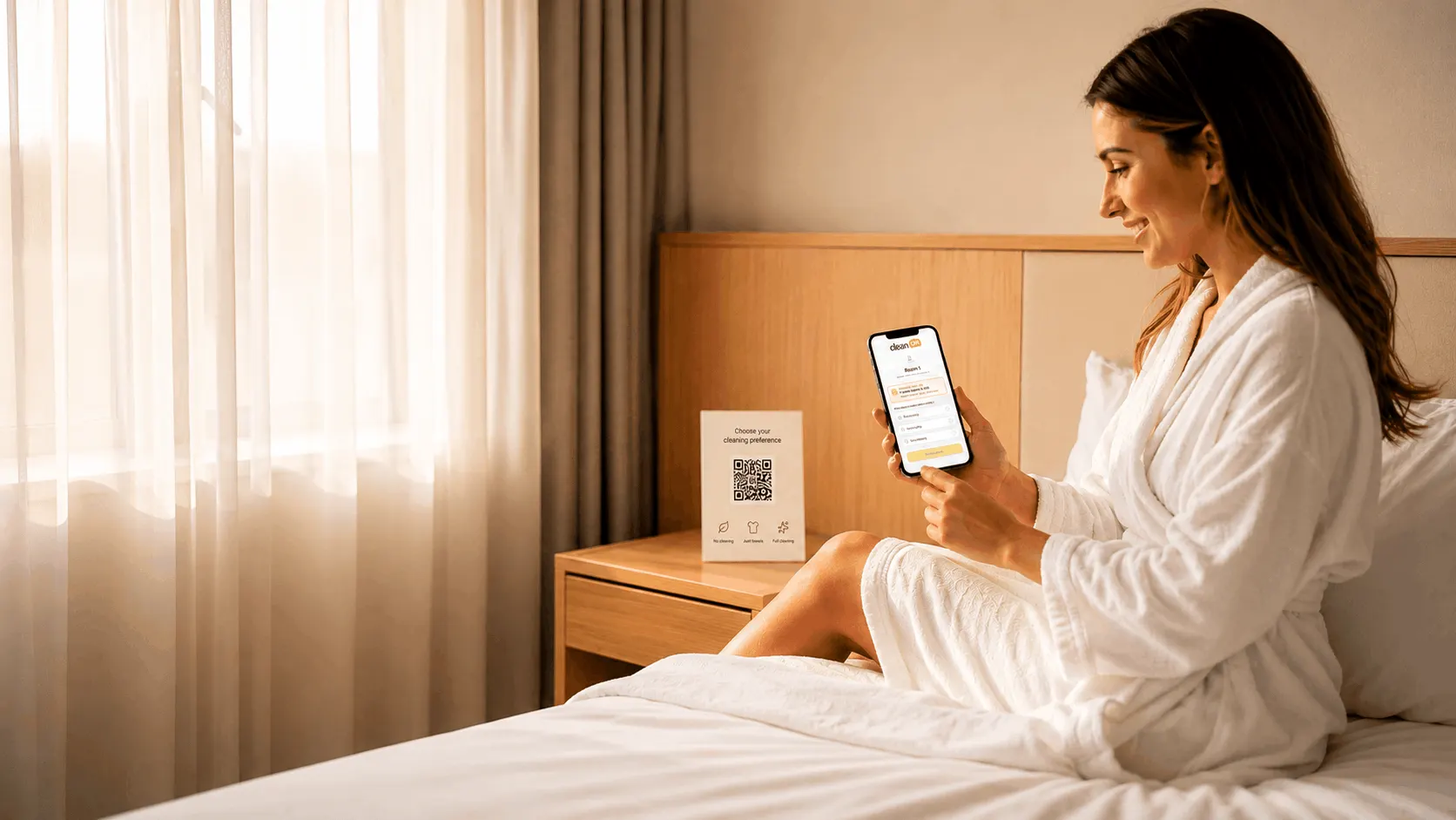 Guest scanning the room QR code to choose housekeeping